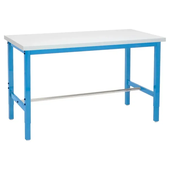 Global Industrial® Adjustable Height Heavy Duty Workbenches, 5,000 lbs, 48 x 36 x 31.63 to 43.63, White/Blue