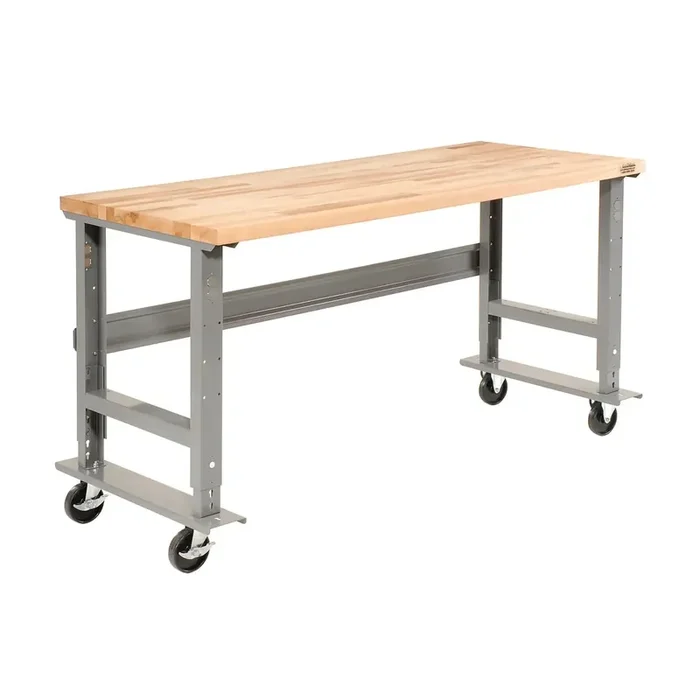 Global Industrial® Light Duty Butcher Block Top Adjustable Height Workbench, 800 lbs, 60 x 30 x 36 to 43, Gray