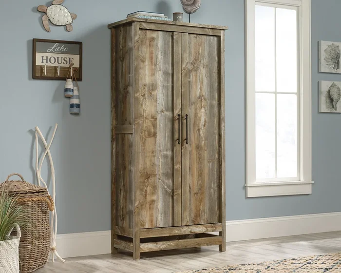 Granite Trace Rustic Cedar Storage Cabinet – Double Door Utility Cabinet with 6 Adjustable Shelves for Living Room, Office, or Laundry Room