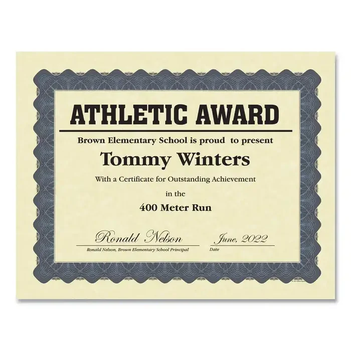 Great Papers!® Metallic Border Certificates, 11 X 8.5, Ivory/blue With Blue Border, 100/pack