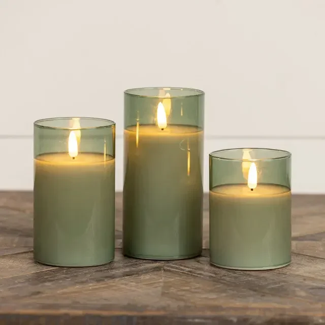 Green Glass 3D Flame Candle