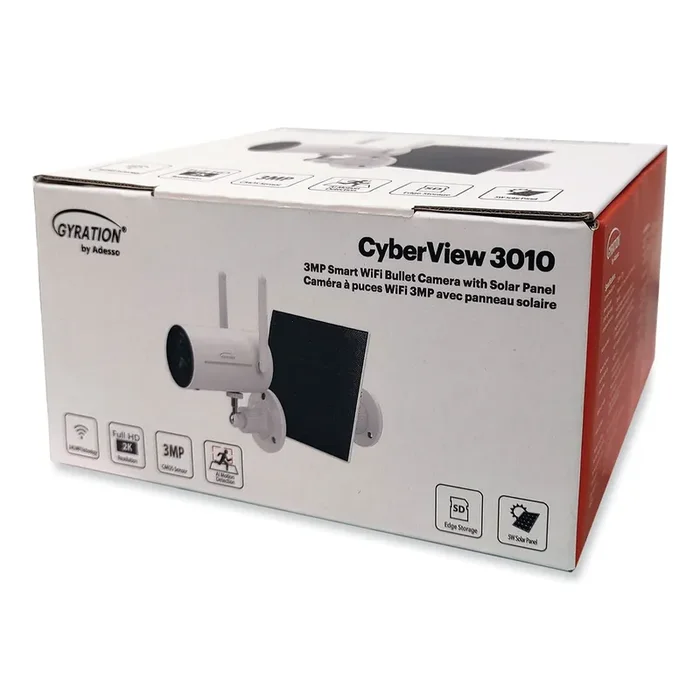 Gyration® Cyberview 3010 3MP Smart Wifi Bullet Camera with Solar Panel, 2304 x 1296 Pixels