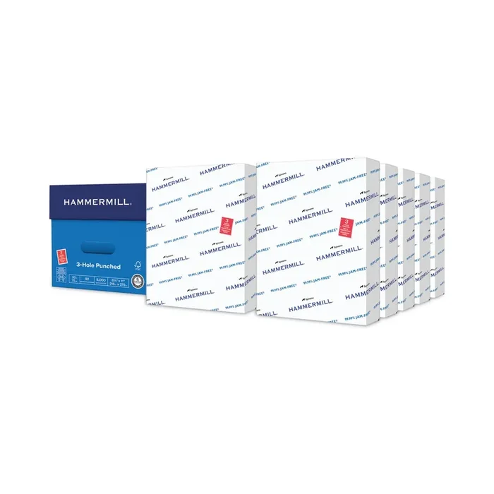 Hammermill® Copy Plus Print Paper, 92 Bright, 3-Hole, 20 lb Bond Weight, 8.5 x 11, White, 500 Sheets/Ream, 10 Reams/Carton