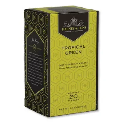 Harney & Sons Premium Tea, Tropical Green Tea, Individually Wrapped Tea Bags, 20/box