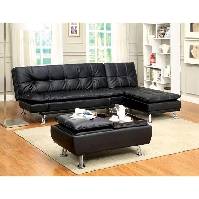 HAUSER II Black/Chrome Futon Sofa, Black