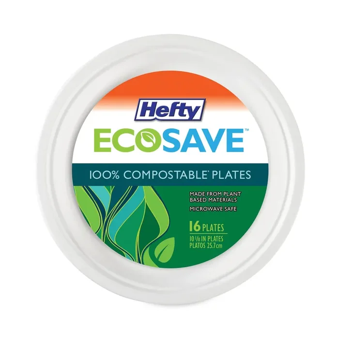 Hefty® ECOSAVE Tableware, Plate, Sugarcane, 6.75″ dia, White, 30/Pack