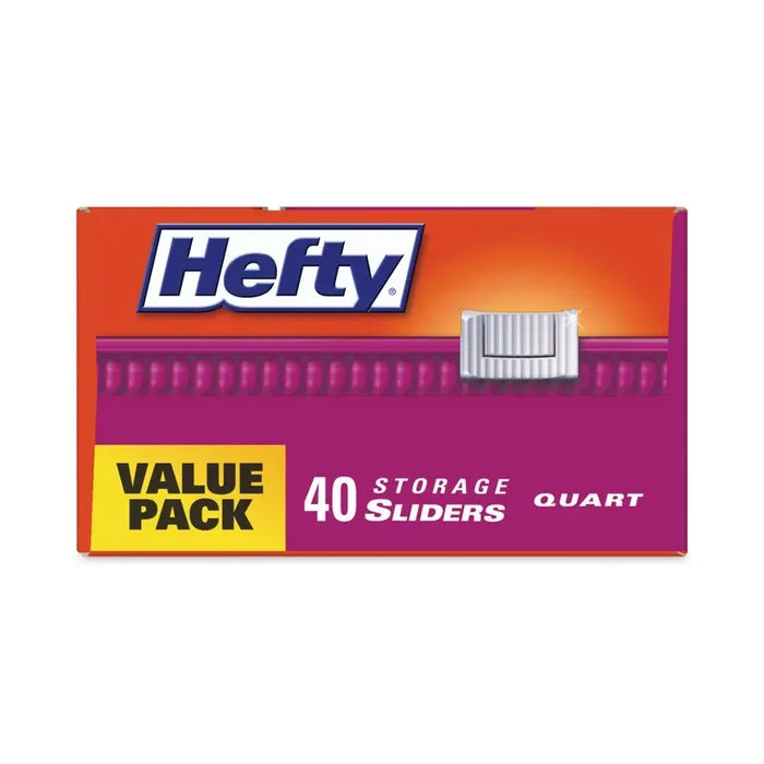 Hefty® Slider Stand and Fill Food Storage Bags, Quart, 8″ x 7″, Clear, 40 Bags/Box, 9 Boxes/Carton