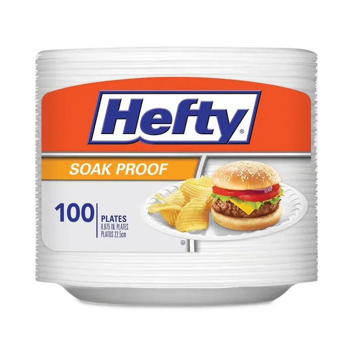 Hefty® Soak Proof Tableware, Plate, Foam, 8.88″ dia, White, 100/Pack