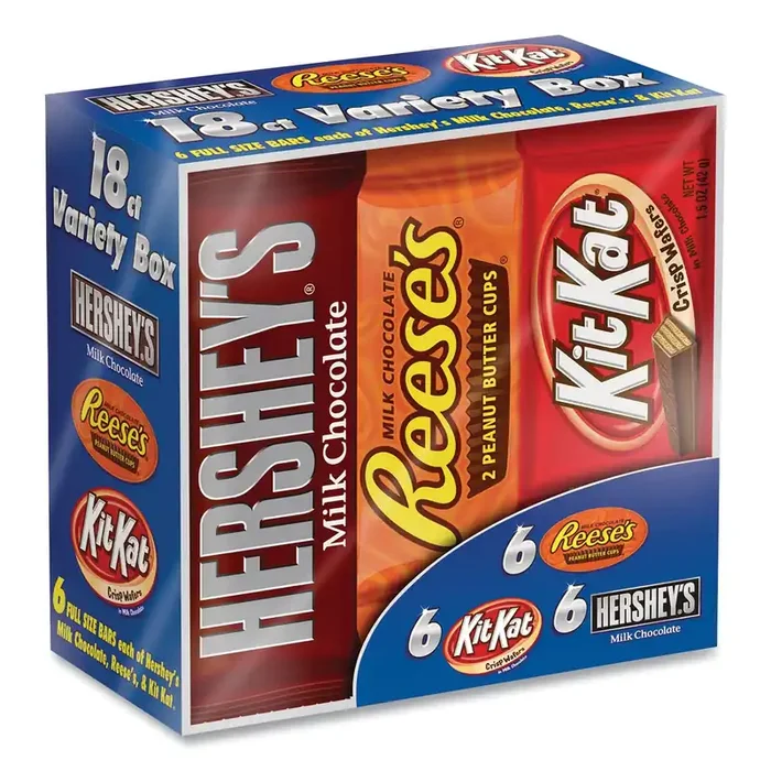 Hershey®‘s Full Size Chocolate Candy Bar Variety Pack, Assorted 1.5 oz Bar, 18 Bars/Carton