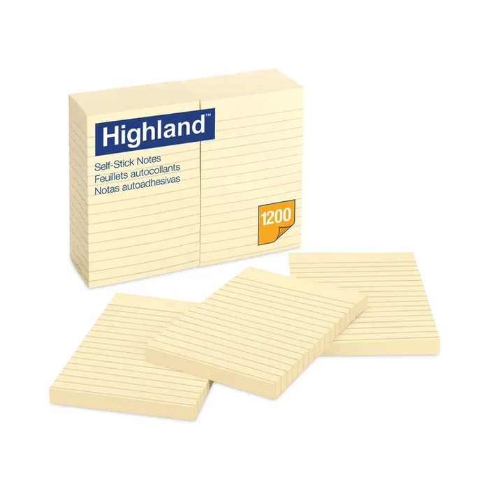 Highland™ Self-Stick Notes, Note Ruled, 4″ x 6″, Yellow, 100 Sheets/Pad, 12 Pads/Pack