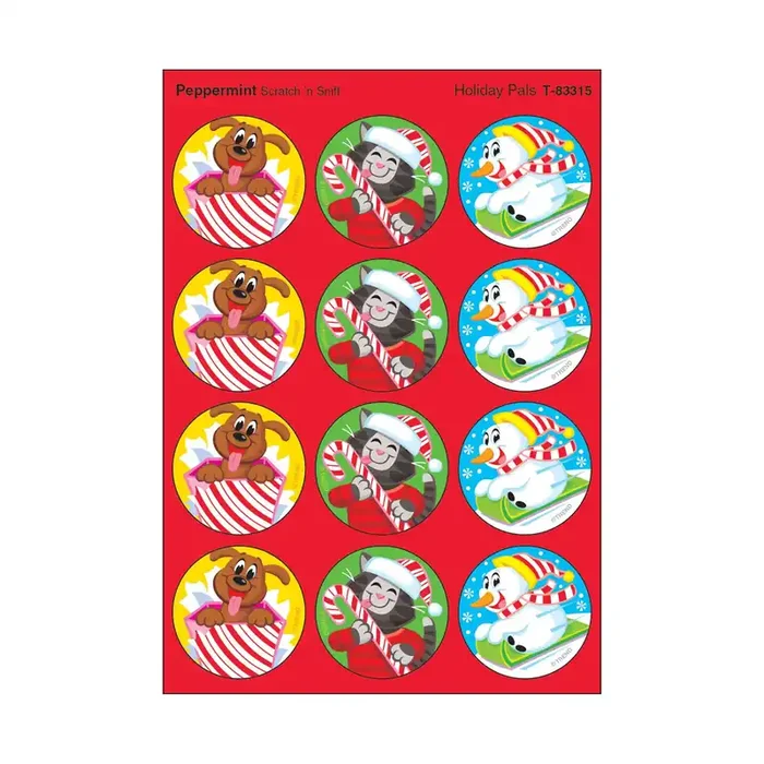 Holiday Pals, Peppermint scent Scratch ‘n Sniff Stinky Stickers® – Large Round