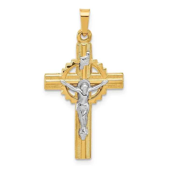 Hollow Inri Crucifix Pendent 14k Two-Tone Gold XR2094