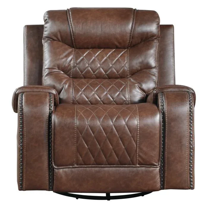 Homelegance Furniture Putnam Swivel Glider Reclining Chair in Brown 9405BR-1