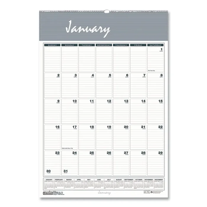 House of Doolittle™ Bar Harbor Recycled Wirebound Monthly Wall Calendar, 12 x 17, White/Blue/Gray Sheets, 12-Month (Jan-Dec) 2025