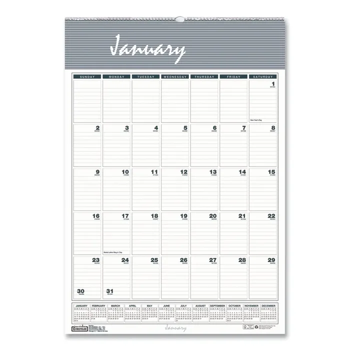 House of Doolittle™ Bar Harbor Recycled Wirebound Monthly Wall Calendar, 22 x 31.25, White/Blue/Gray Sheets, 12-Month (Jan-Dec) 2025