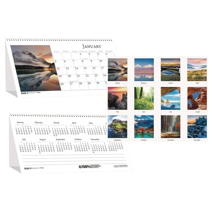House of Doolittle™ Earthscapes Recycled Desk Tent Monthly Calendar, Scenic Photography, 8.5 x 4.5, White Sheets, 12-Month (Jan to Dec) 2025