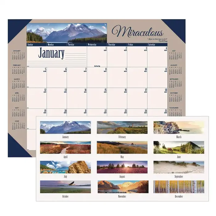 House of Doolittle™ Earthscapes Recycled Monthly Desk Pad Calendar, Motivational Photos, 22 x 17, Blue Binding/Corners, 12-Month (Jan-Dec) 2025