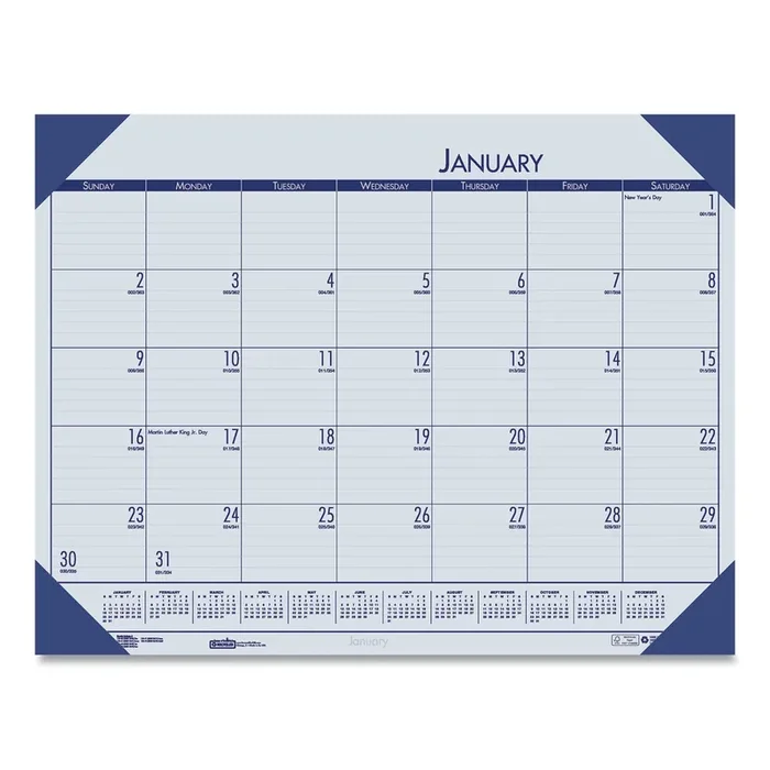 House of Doolittle™ EcoTones Recycled Monthly Desk Pad Calendar, 18.5 x 13, Ocean Blue Sheets/Corners, Black Binding, 12-Month (Jan to Dec) 2025