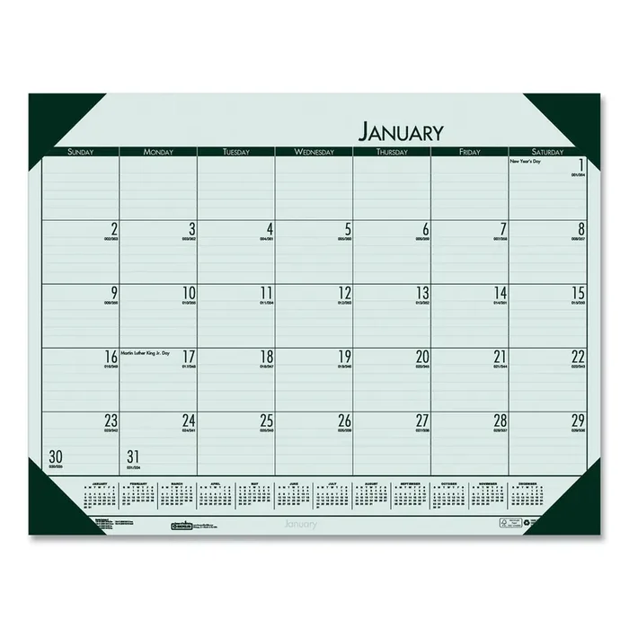 House of Doolittle™ EcoTones Recycled Monthly Desk Pad Calendar, 22 x 17, Green-Tint/Woodland Green Sheets/Corners, 12-Month (Jan to Dec) 2025