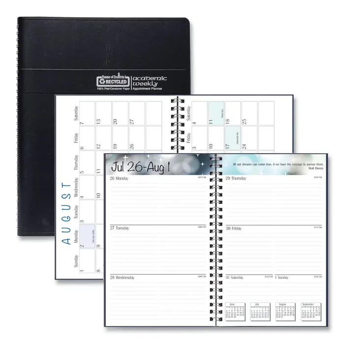 House of Doolittle™ Recycled Academic Weekly/Monthly Appointment Planner, 8 x 5, Black Cover, 13-Month (Aug to Aug) 2024 to 2025