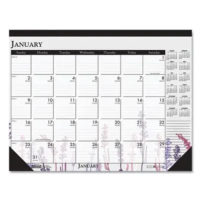 House of Doolittle™ Recycled Desk Pad Calendar, Wild Flowers Artwork, 18.5 x 13, White Sheets, Black Binding/Corners,12-Month (Jan-Dec) 2025