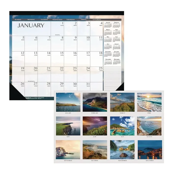 House of Doolittle™ Recycled Earthscapes Desk Pad Calendar, Seascapes Photography, 18.5 x 13, Black Binding/Corners,12-Month (Jan to Dec) 2025