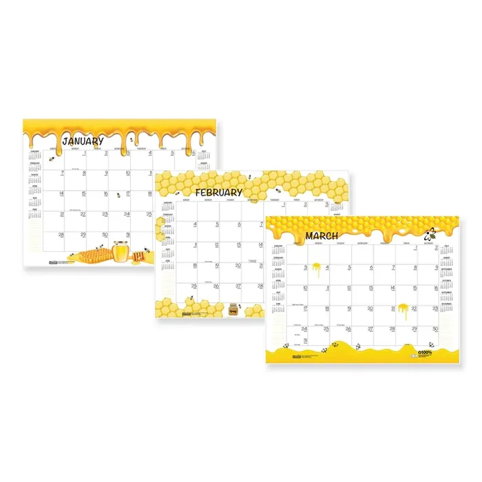 House of Doolittle™ Recycled Honeycomb Desk Pad Calendar, Honeycomb Artwork, 22 x 17, White/Multicolor Sheets, 12-Month (Jan to Dec) 2025