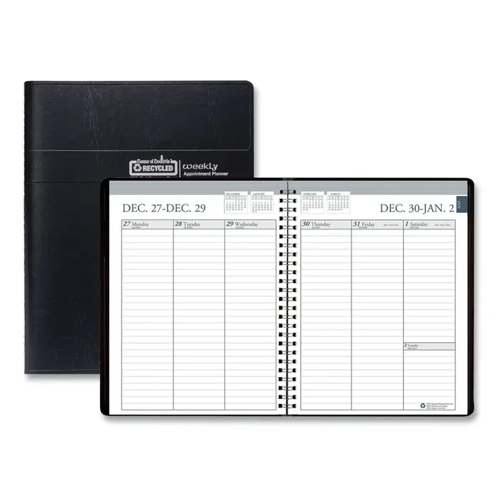 House of Doolittle™ Recycled Weekly Appointment Book Ruled without Appointment Times, 8.75 x 6.88, Black Cover, 12-Month (Jan to Dec) 2025