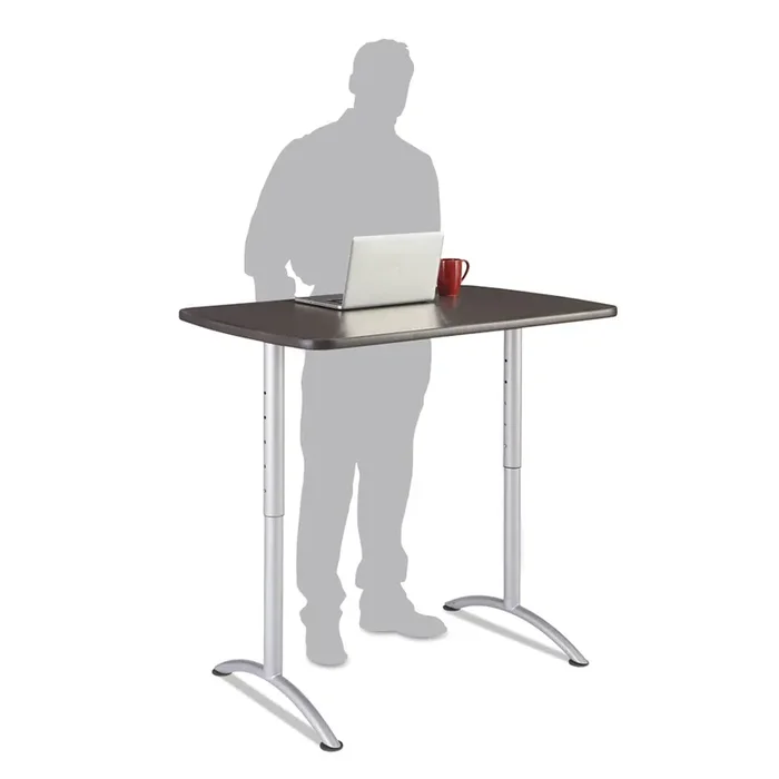 Iceberg ARC Adjustable-Height Table, Rectangular, 30″ x 48″ x 36″ to 48″, Gray Walnut/Silver