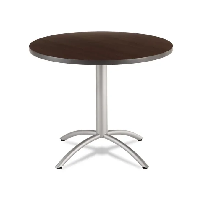 Iceberg CafeWorks Table, Cafe-Height, Round, 36″ x 30″, Walnut/Silver