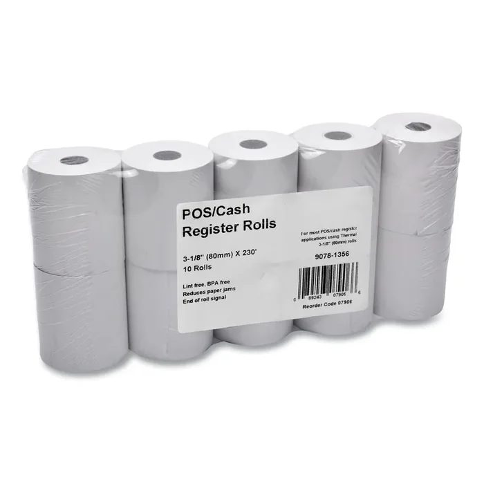 Iconex™ Direct Thermal Printing Thermal Paper Rolls, 3.13″ X 230 Ft, White, 10/pack