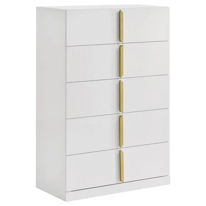 Ines – 5-Drawer Bedroom Chest Of Drawers – White High Gloss