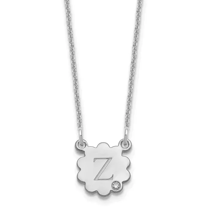 Initial Flower with Diamond Necklace 14k White Gold XNA1381W