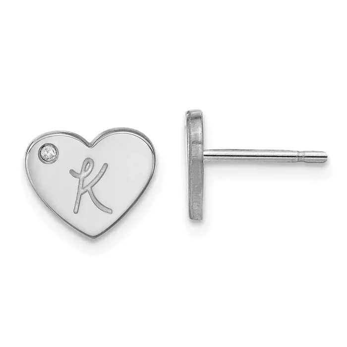 Initial Heart with Diamond Post Earrings 14k White Gold XNE149W