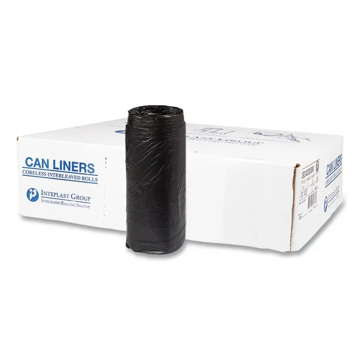 Inteplast Group High-Density Commercial Can Liners, 16 gal, 8 mic, 24″ x 33″, Black, Interleaved Roll, 50 Bags/Roll, 20 Rolls/Carton