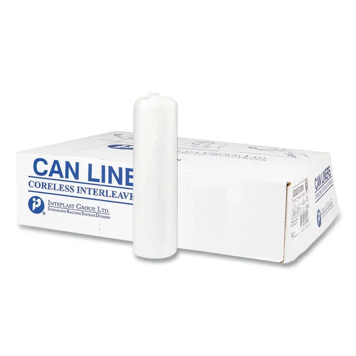 Inteplast Group High-Density Commercial Can Liners, 56 gal, 22 mic, 43″ x 48″, Natural, Interleaved Roll, 25 Bags/Roll, 8 Rolls/Carton