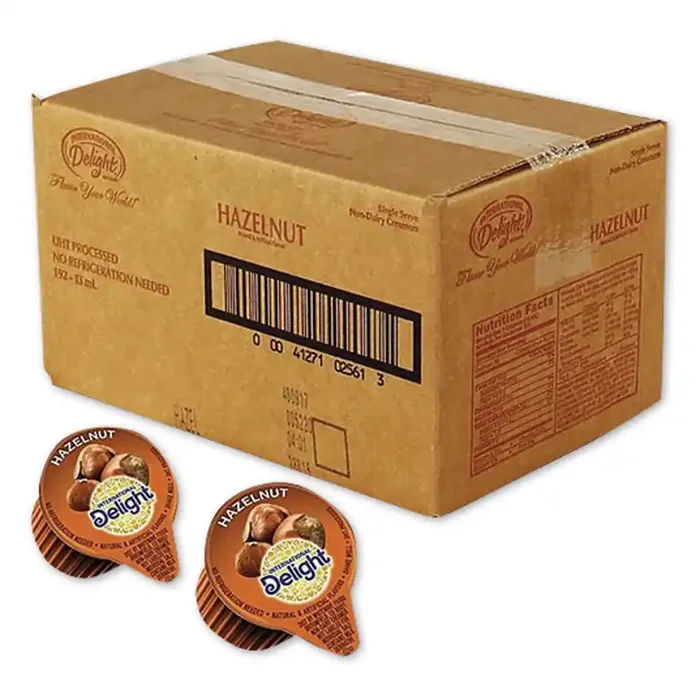 International Delight® Flavored Liquid Non-Dairy Coffee Creamer, Hazelnut, 0.44 oz Mini Cups, 192 Cups/Carton