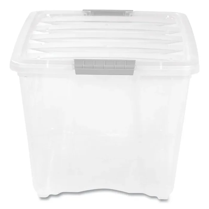 IRIS Stack and Pull Latching Flat Lid Storage Box, 13.5 gal, 22″ x 16.5″ x 13.03″, Clear