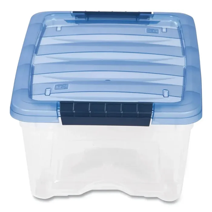 IRIS Stack And Pull Latching Flat Lid Storage Box, 3.23 Gal, 10.9″ X 16.5″ X 6.5″, Clear/translucent Blue