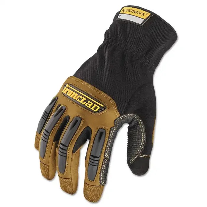Ironclad Ranchworx Leather Gloves, Black/tan, Medium