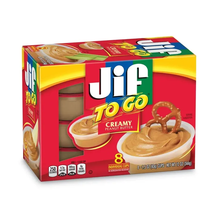 Jif To Go® Spreads, Creamy Peanut Butter, 1.5 Oz Cup, 8/box