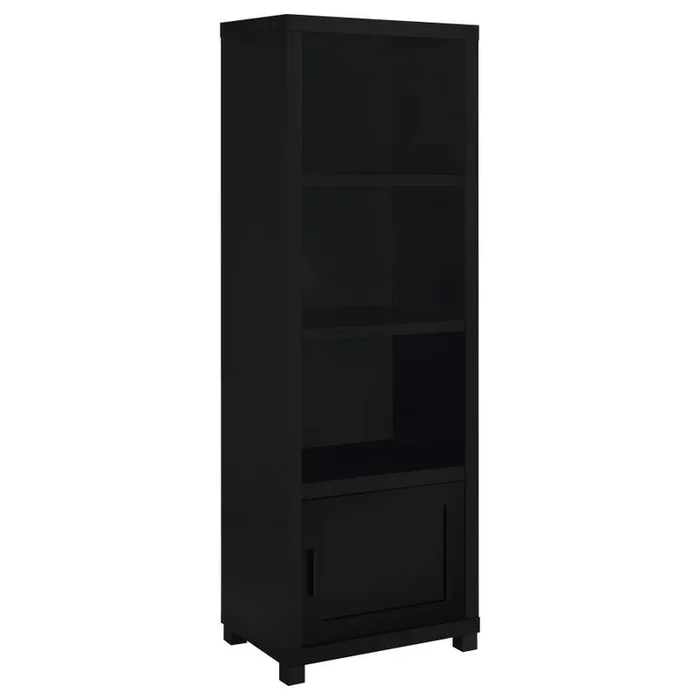 Jupiter 3-Shelf Engineered Wood Media Tower – Black, Single Door Cabinet, Minimalist Storage Bookcase, Contemporary Shelving Unit, 70.75″H