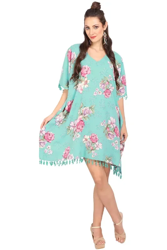 Kaftan Tunic Top Kimono Evening Top Free Size – Sea Green