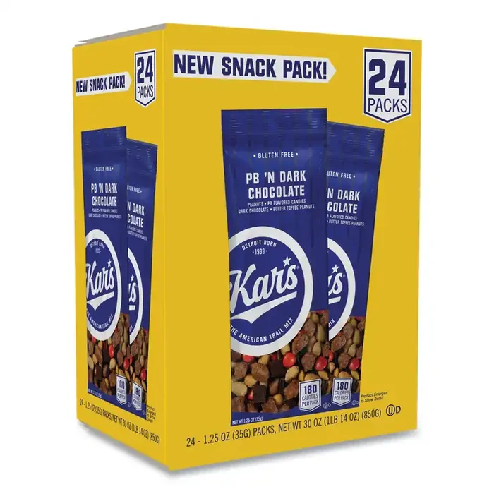 Kar‘s Trail Mix, Dark Chocolate/Peanut Butter, 1.25 oz Packet, 24/Box