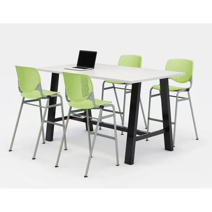 KFI Studios Midtown Bistro Dining Table with Four Lime Green Kool Barstools, 36 x 72 x 41, Designer White