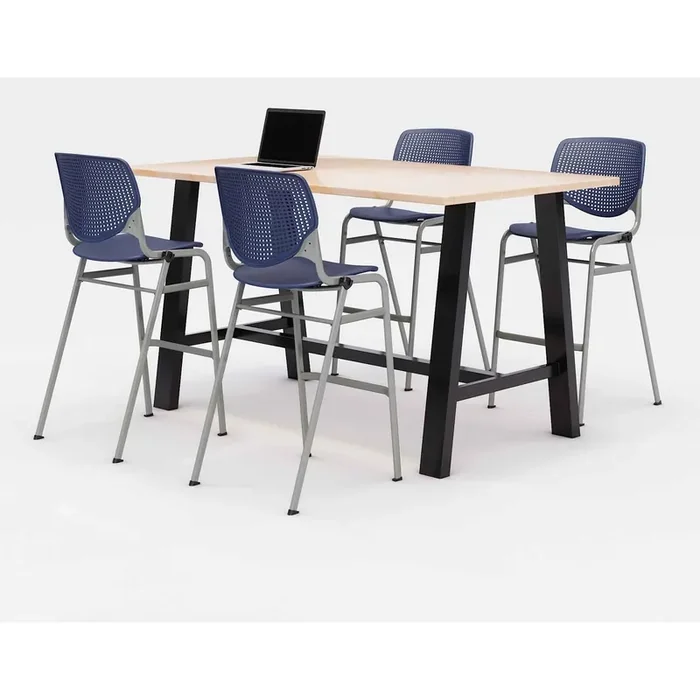 KFI Studios Midtown Bistro Dining Table with Four Navy Kool Barstools, 36 x 72 x 41, Kensington Maple