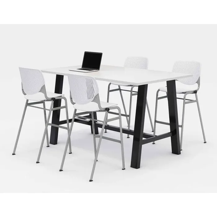 KFI Studios Midtown Bistro Dining Table with Four White Kool Barstools, 36 x 72 x 41, Designer White