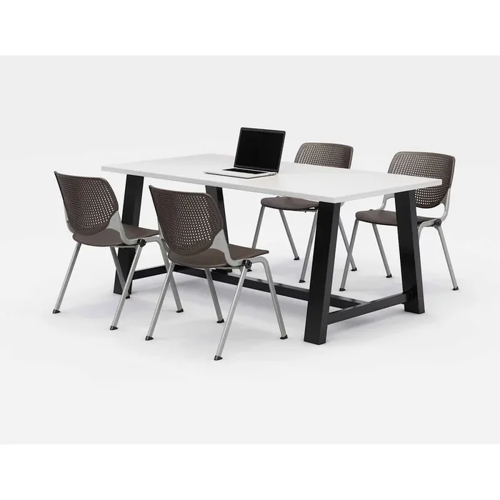 KFI Studios Midtown Dining Table with Four Brownstone Kool Series Chairs, 36 x 72 x 30, Designer White