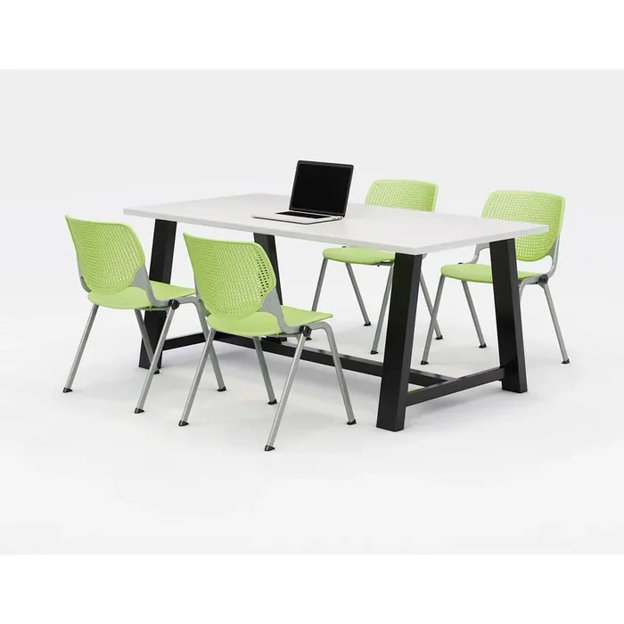 KFI Studios Midtown Dining Table with Four Lime Green Kool Series Chairs, 36 x 72 x 30, Designer White