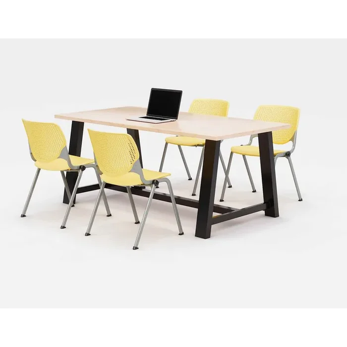 KFI Studios Midtown Dining Table with Four Yellow Kool Series Chairs, 36 x 72 x 30, Kensington Maple